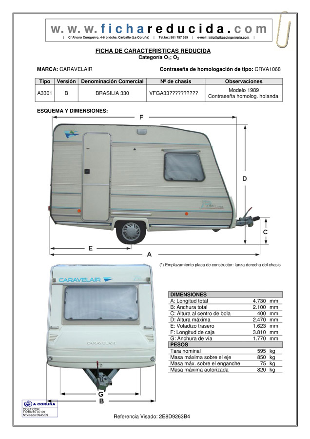 Ficha Reducida Caravana Caravelair A3301