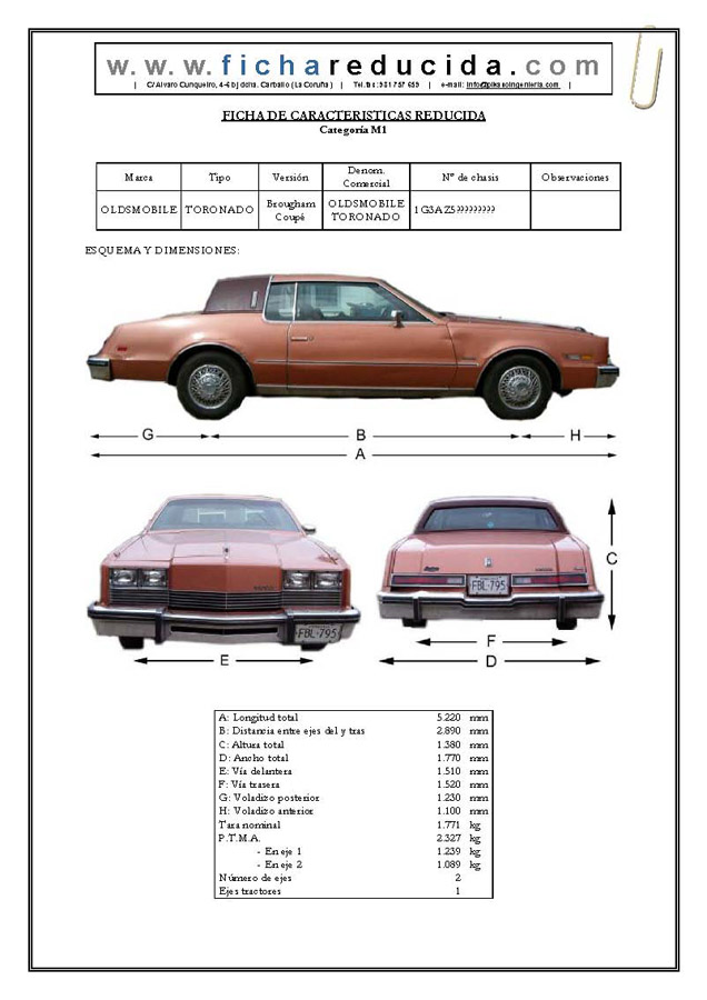 Ficha Reducida OldsMobile Toronado